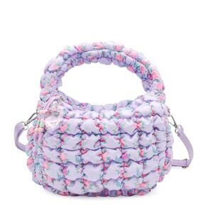 Quilted Scrunchies Floral Printed Mini Hobo Crossbody Bag: Lavender Floral Print